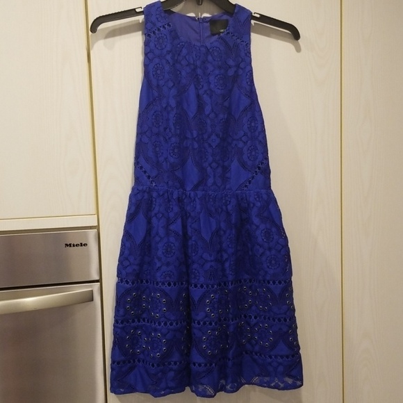 💕GREYLIN💕 Floral Lace A-Line High Neck Dress Royal Blue Small or Medium NWT - Picture 5 of 8